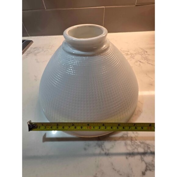 Vintage waffle style milk glass textured light cover - Picture 7 of 8